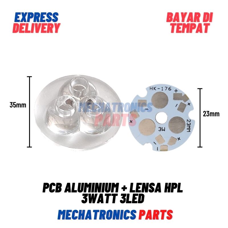 Jual [DSP-9442] PCB ALUMINIUM + LENSA HPL 3WATT 3LED HPL 23/35MM ...