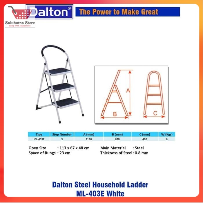 Jual Tangga Lipat Besi DALTON ML-403E Steel Household Ladder 3 Steps ...