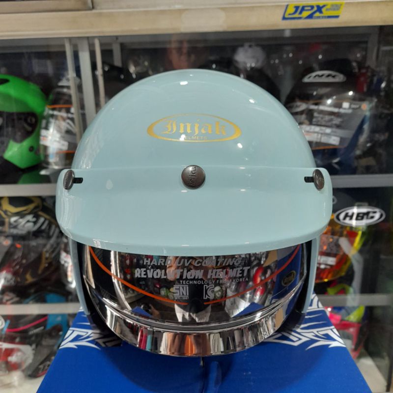 Jual HELM INJAK RETRO #06 SOLID MINT GLOSSY BOGO CLASSIC | Shopee Indonesia