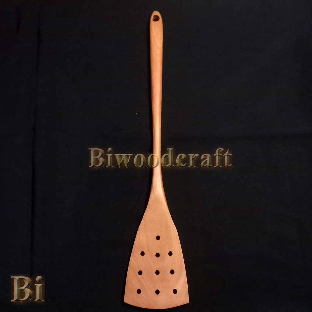 Jual Spatula kayu Polos Jaring panjang 35 cm Sutil kayu polkadot