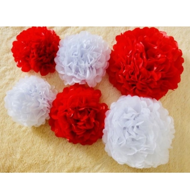 Jual Tissue Pompom Bunga Kertas Merah Putih Dekorasi Dirgahayu HUT RI