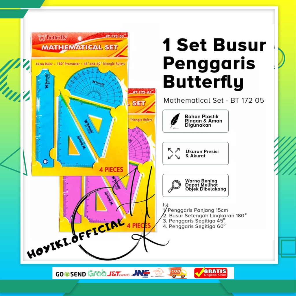 Jual ButterFly Ruler Penggaris 172-05 1 Set 4 Pcs Penggaris Busur Siku ...