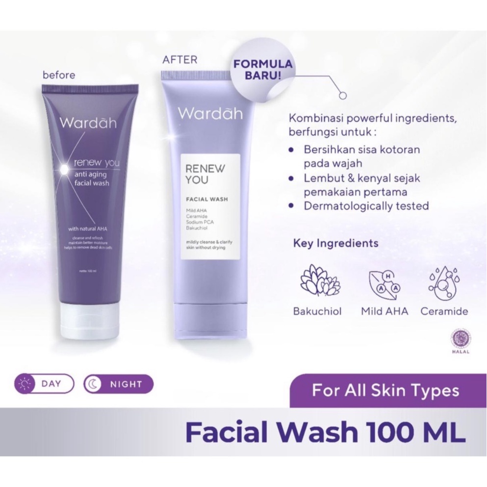 Jual Wardah Renew You Facial Wash 100ml( KEMASAN BARU) Shopee Indonesia