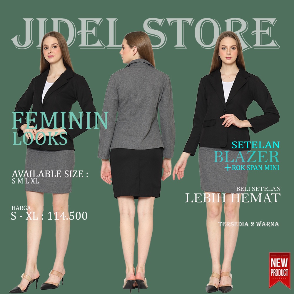 Jual Setelan Blazer Formal Dan Rok Mini 3/4 Hitam Dan Abu Blezer Wanita ...