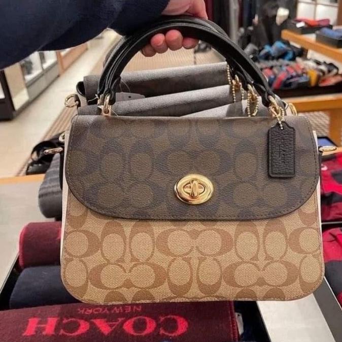 Jual COACH MARLIE TOP HANDLE SATCHEL IN BLOCKED SIGNATURE CANVAS