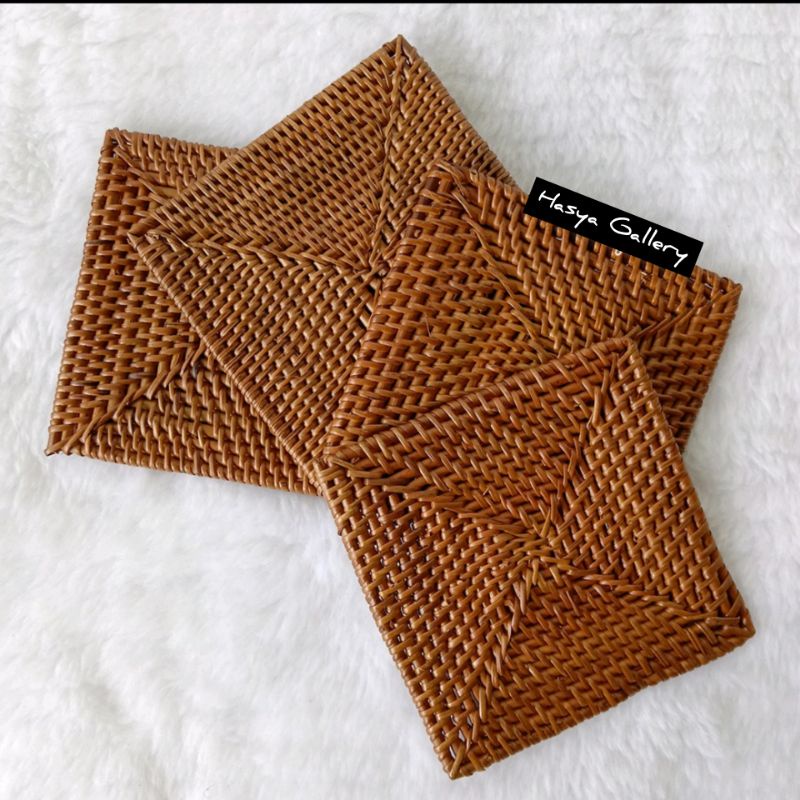 Jual Coaster Rattan Atte/ Tatakan Gelas Persegi dari Rotan Atte ...