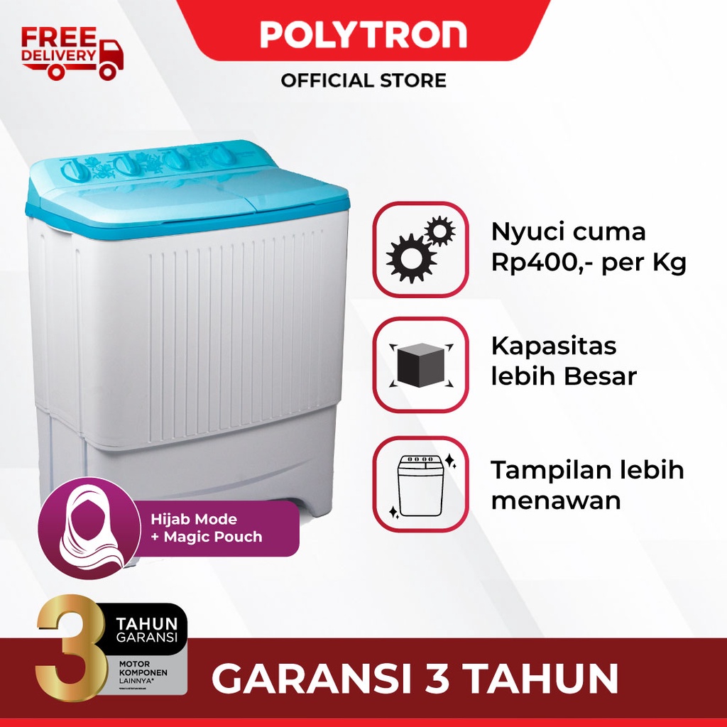 Jual POLYTRON Mesin Cuci 2 Tabung Giant Series 7 KG - PWM 7073B