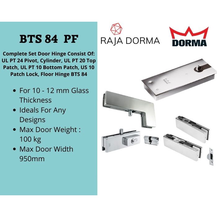 Jual Dorma BTS 84 EN3 & UL PT40, 10, 20, & US10 Satu Set Floor Hinge ...