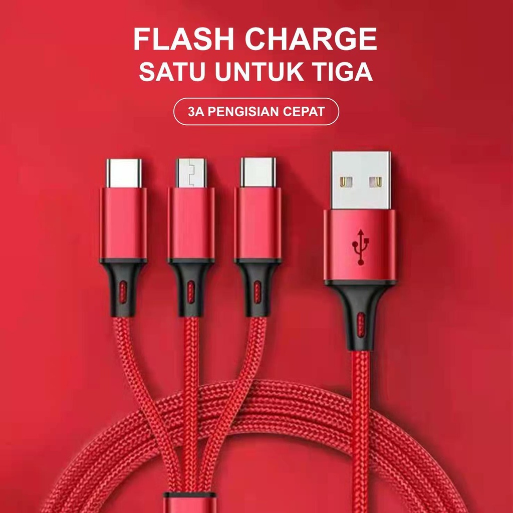 Jual Kabel Data Type C Micro 2A Fast Charger Kabel Data Charge Cable 3 ...