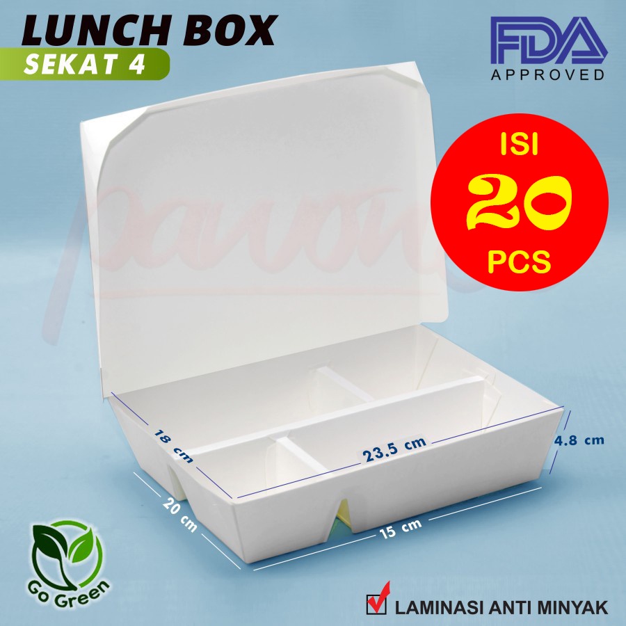 Jual Paper Lunch Box SEKAT 4 Lunch Box Paper Sekatt 4 Kotak Bento Sekat 4 20 Pcs