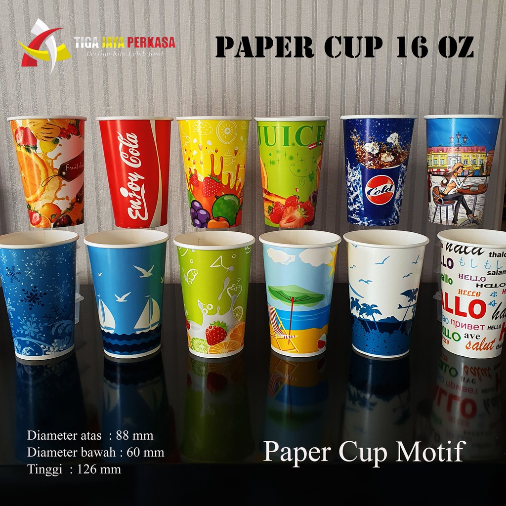 Jual Paper Cup Cold Motif 16 oz / Gelas Kertas Motif @50pcs No Tutup ...