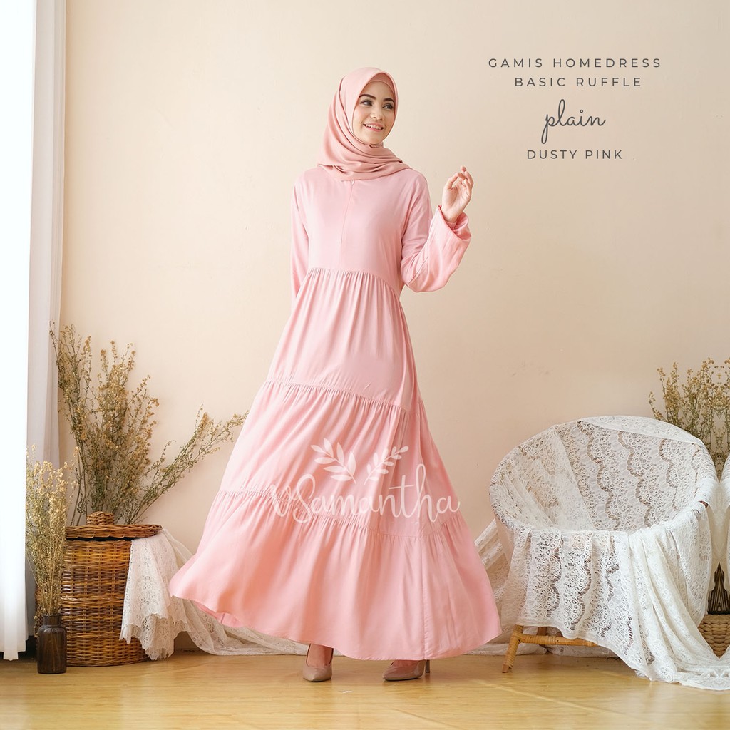 Jual vSamantha - Gamis Homedress Basic Ruffle Plain | Shopee Indonesia