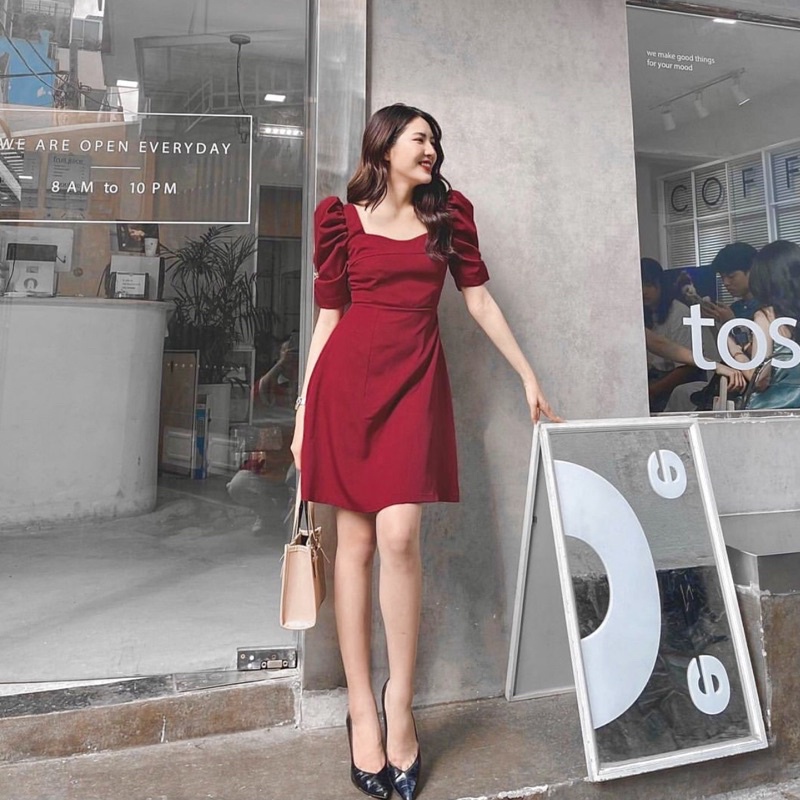 Jual VALEY DRESS - Dress square neck wanita A line dress pesta puff