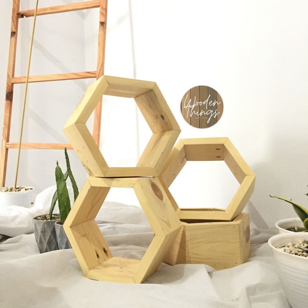 Jual Rak Kayu model hexagonal untuk hiasan dinding | Shopee Indonesia
