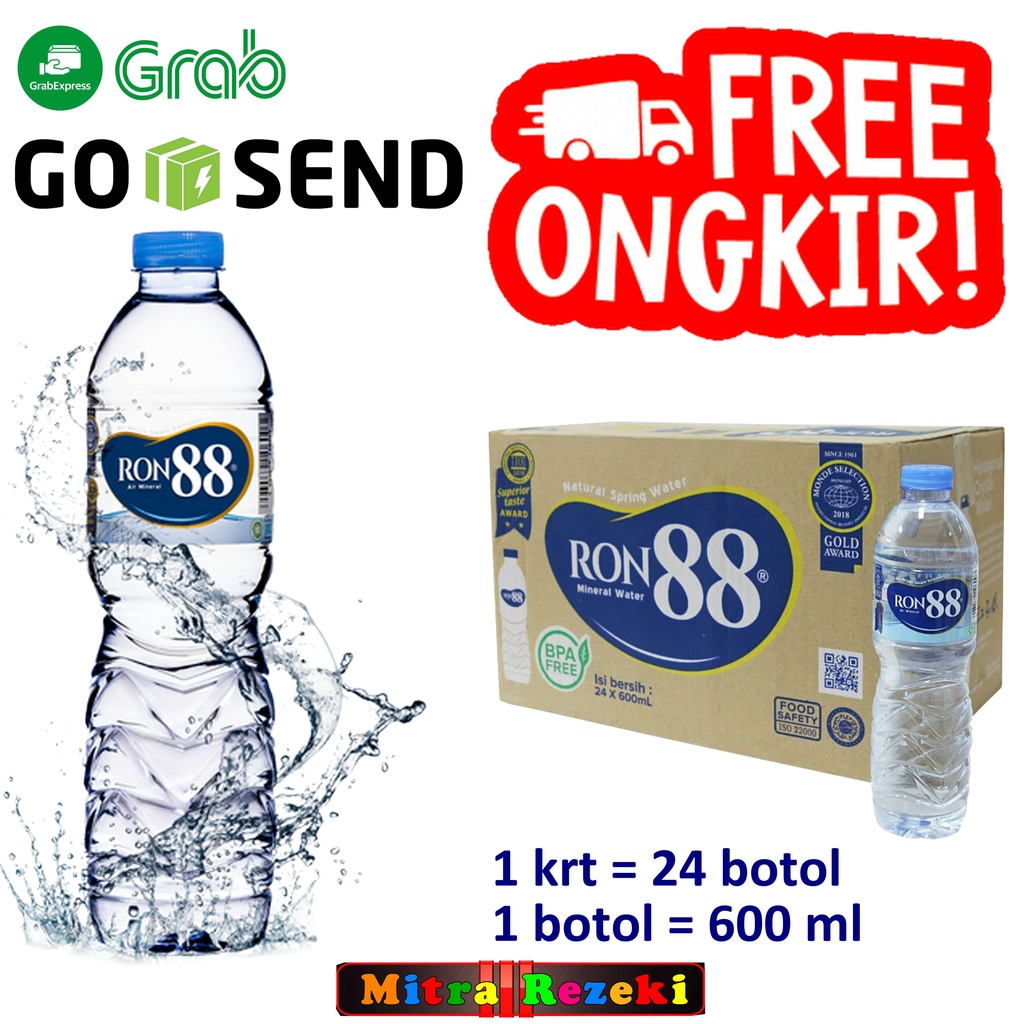 Jual RON88 AIR MINERAL KEMASAN BOTOL 600ML RON 88 KHUSUS GRAB GOSEND ...