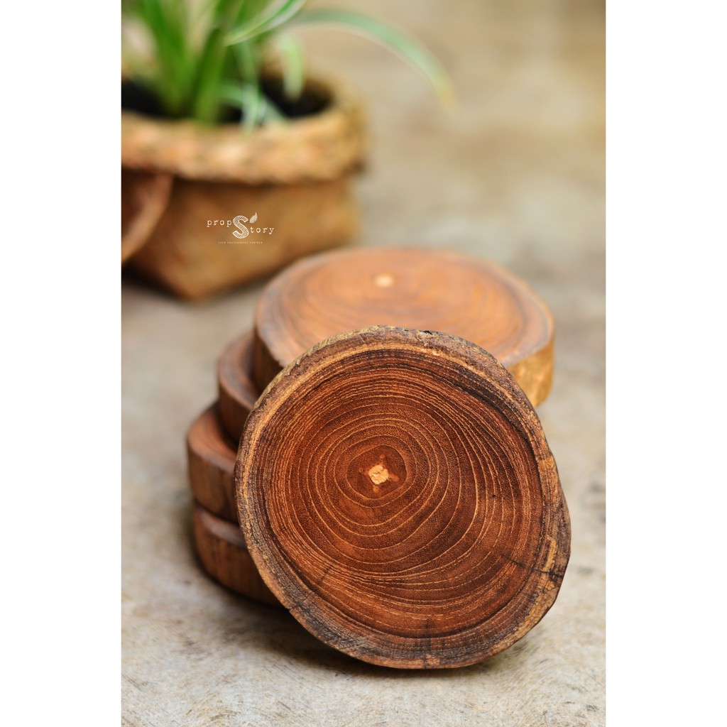 Jual Tatakan Gelas Kayu Jati L Teak Wooden Slice L Photoprops L Tws