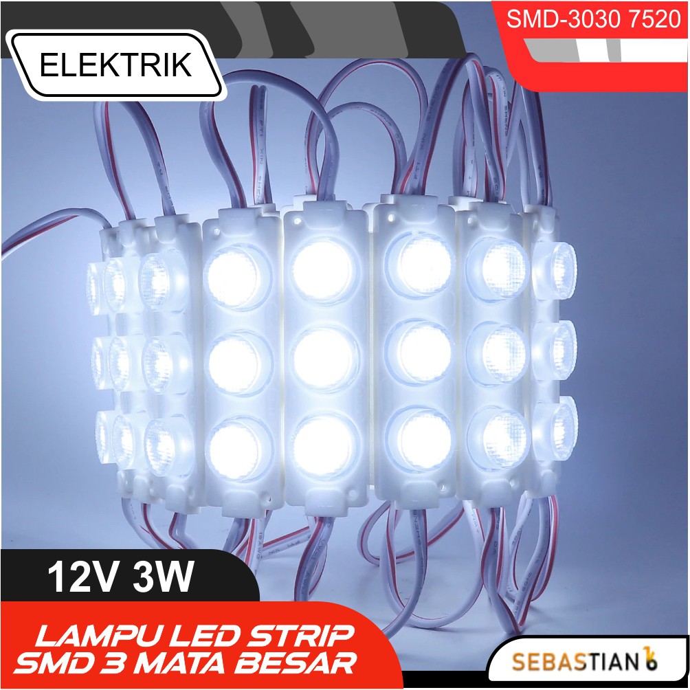 Jual Lampu Led Strip Modul 3 Mata Besar 12v Dc 3 Watt Smd 3030 7520