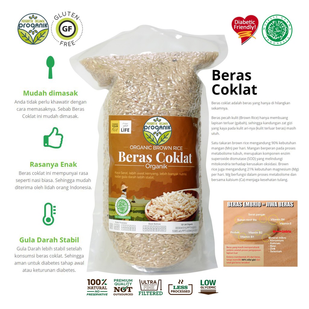 Jual BERAS COKLAT ORGANIK 1kg BERAS COKELAT BROWN RICE BERAS ORGANIK ...