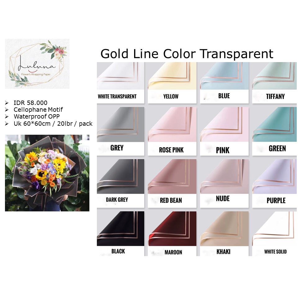 Jual Luluna / Kertas Bunga /20 LEMBAR Gold Line Color Transparent ...