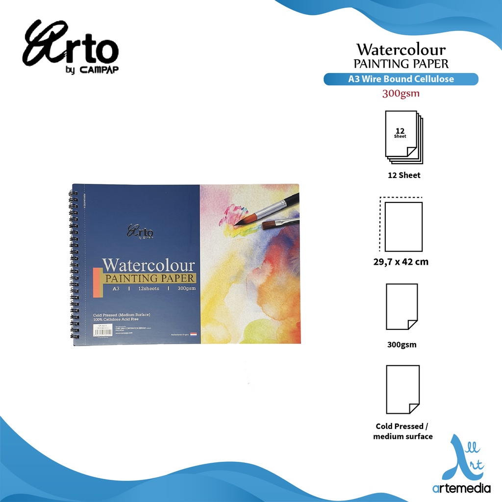 Jual Arto A3 Watercolor Pad Paper Wire Bound Sketchbook Shopee Indonesia 3819