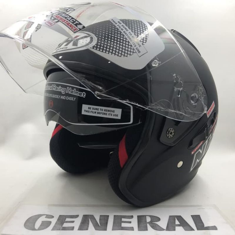 Jual Helm NHK R1 Half Face Solid Black Doff Double Visor [ ORIGINAL ...