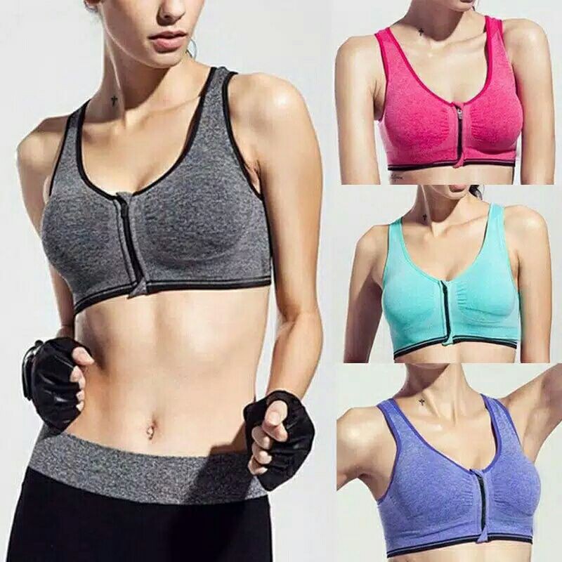 Sport Bra Resleting Zipper / Resleting depan BSA Pakaian Dalam Beha Bh Baju  Senam Gym Wanita Premium