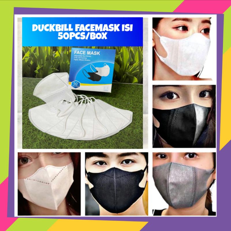 Jual MASKER DUCKBILL FACEMASK GARIS PUTIH HITAM KOTAK BIRU FACE MASK ...