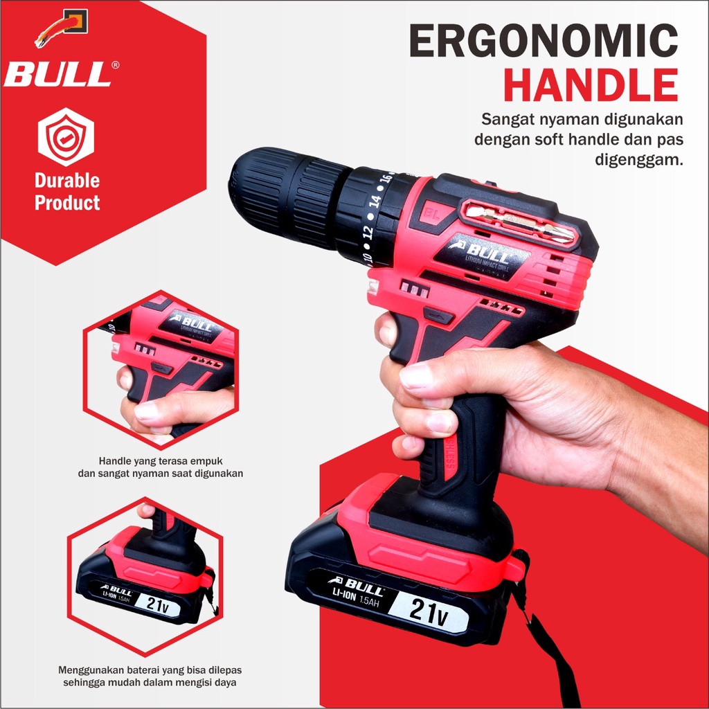 Jual Bull Bor Beton Baterai /lithium Brushless Impact Cordless Drill ...