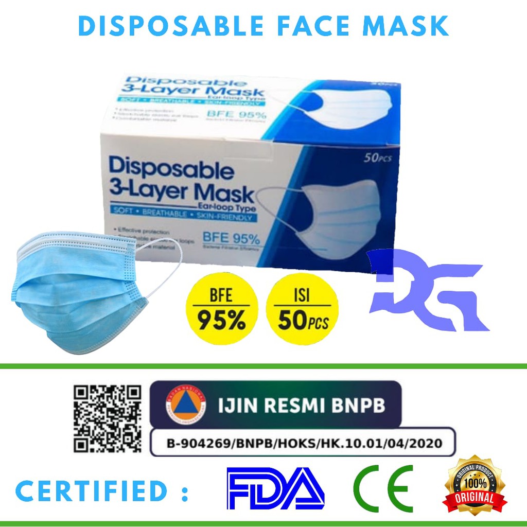 Jual Masker Surgical/Disposable Face Mask 3 Ply Earloop Isi 50 Pcs ...