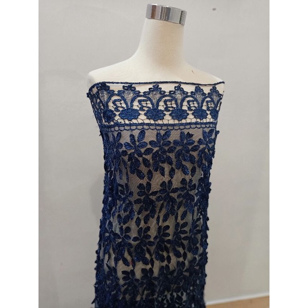 Jual Tulle brukat unik navy / daun timbul dan gliter | Shopee Indonesia
