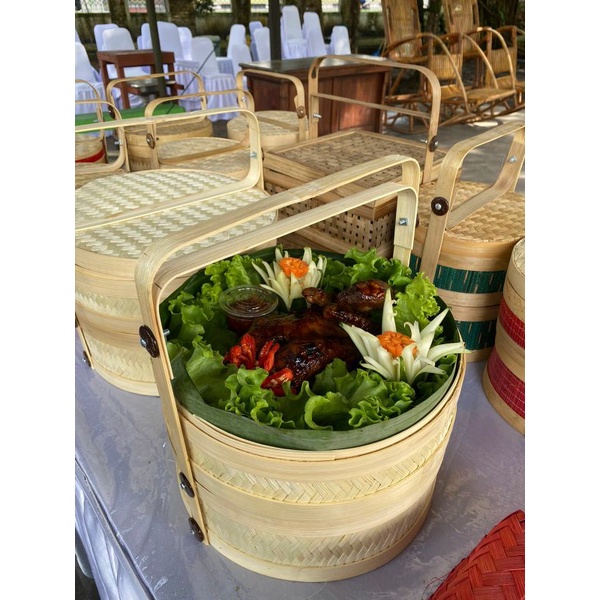 Jual Hampers Rantang Bambu/Rantang Anyaman Bambu Susun 2/Rantang Bambu ...