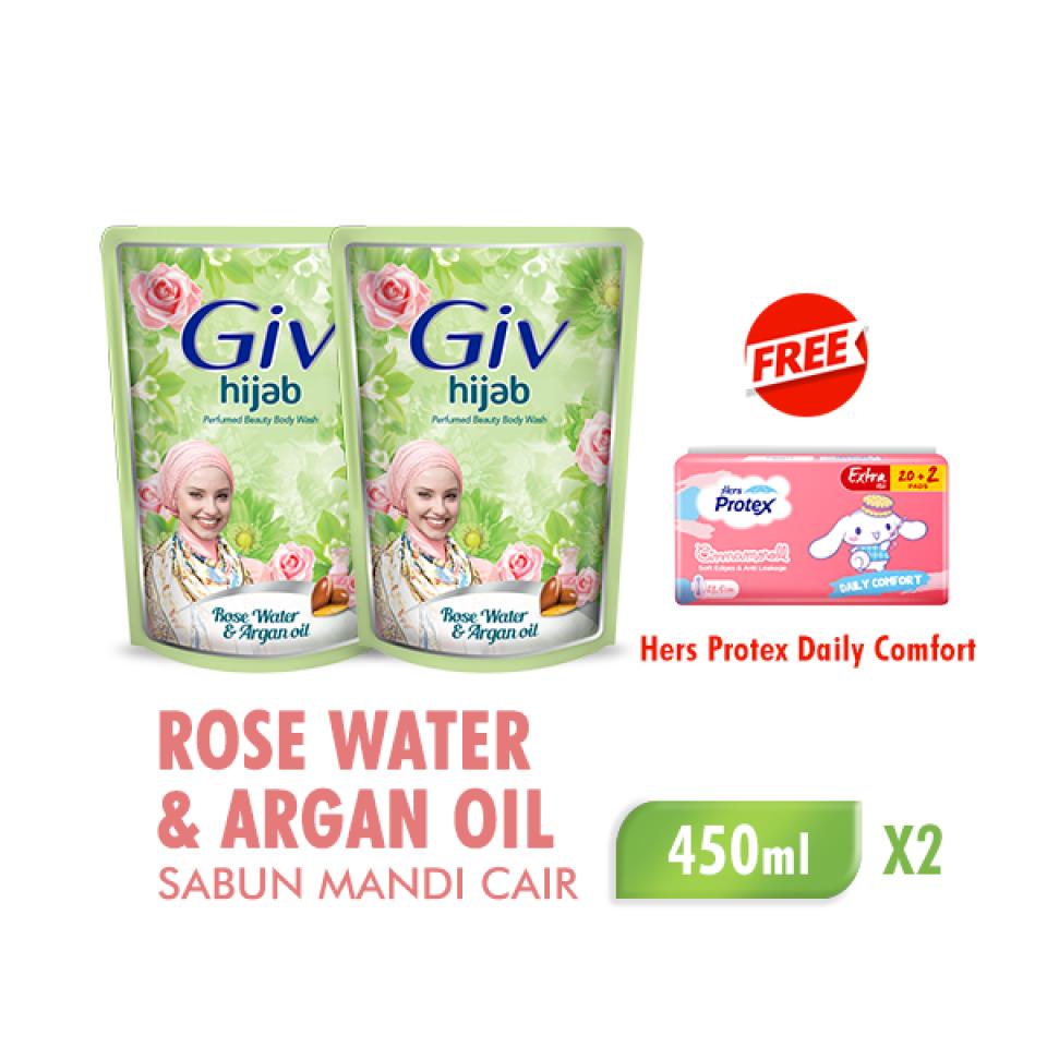 Jual Bodywash Giv White Hijab Rose Water Argan Oil Pouch 400Ml X2