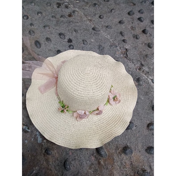 Jual COD Topi Rajut Topi Pantai Motif Bunga Topi Rajut Lidi Fariasi ...