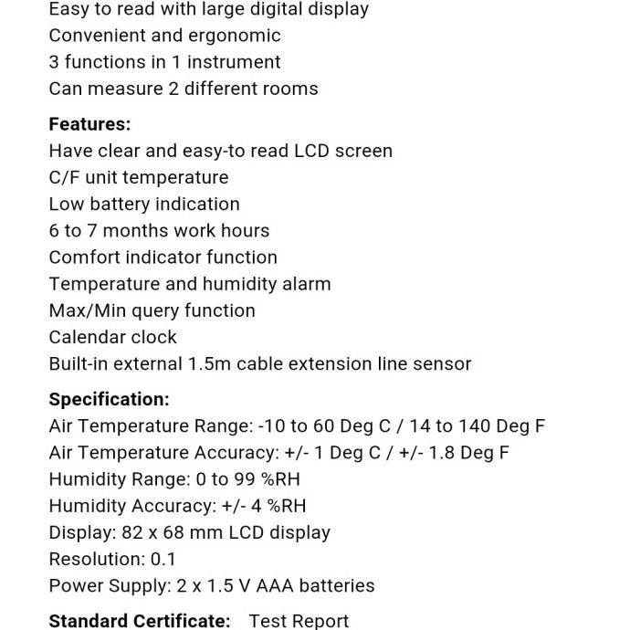 Jual Krisbow Thermo Hygrometer Dual 050 C/ 1090 Rh 10207852 Shopee