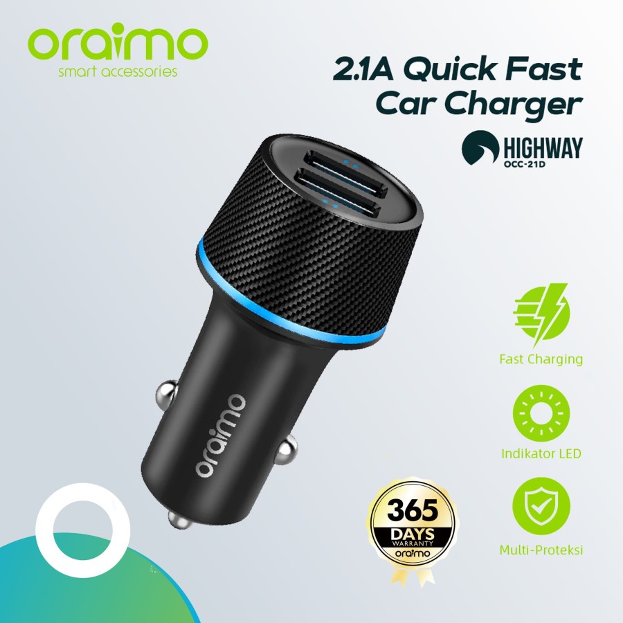 Jual Oraimo Highway Dual Ports Usb A Car Charger Quick Fast Charging Occ D Shopee Indonesia