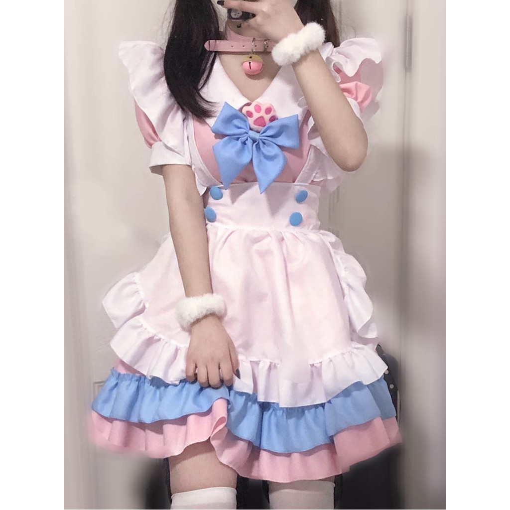 Jual Plus Size Maid Outfit, Super Cute Big Bow Pink Blue Lolita