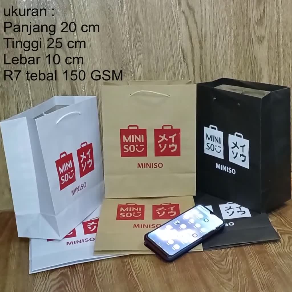 Jual Paper bag Miniso small P 20 x L 10 x T 25cm | Shopee Indonesia