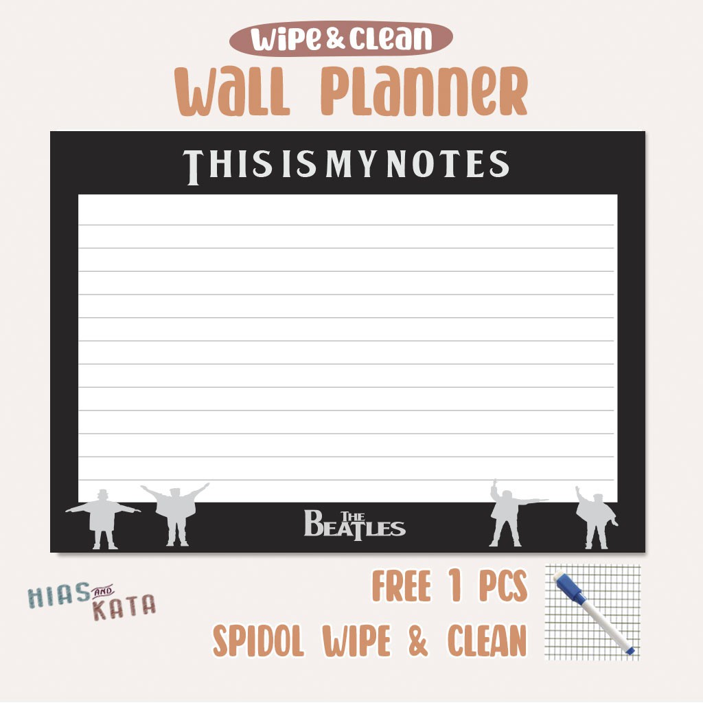 Jual wall planner board notes the beatles catatan dinding tempel A3 ...