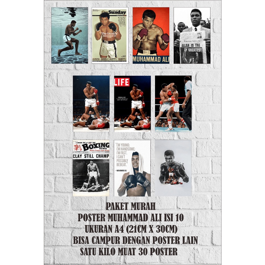 Jual PAKET MURAH POSTER MUHAMMAD ALI UKURAN A4 (BISA CUSTOM GAMBAR