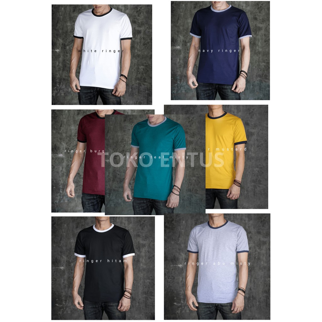 Jual Baju Kaos Ringer Tee Polos Tebal | Shopee Indonesia