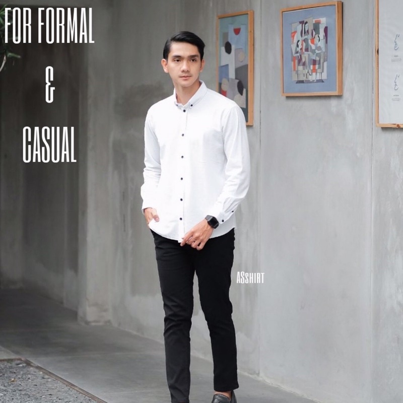 Jual Kemeja Polos Putih Katun Kerja Formal Casual Baju Putih Pria