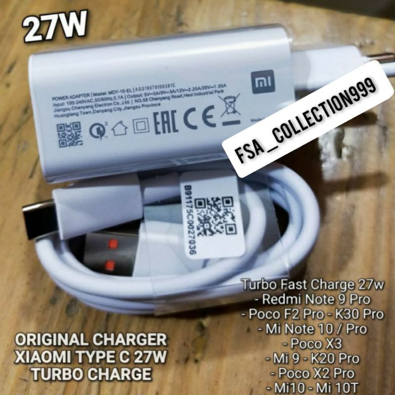 CHARGER XIAOMI TYPE-C 3A TURBO CHARGE 27W REDMI NOTE PRO XIAOMI