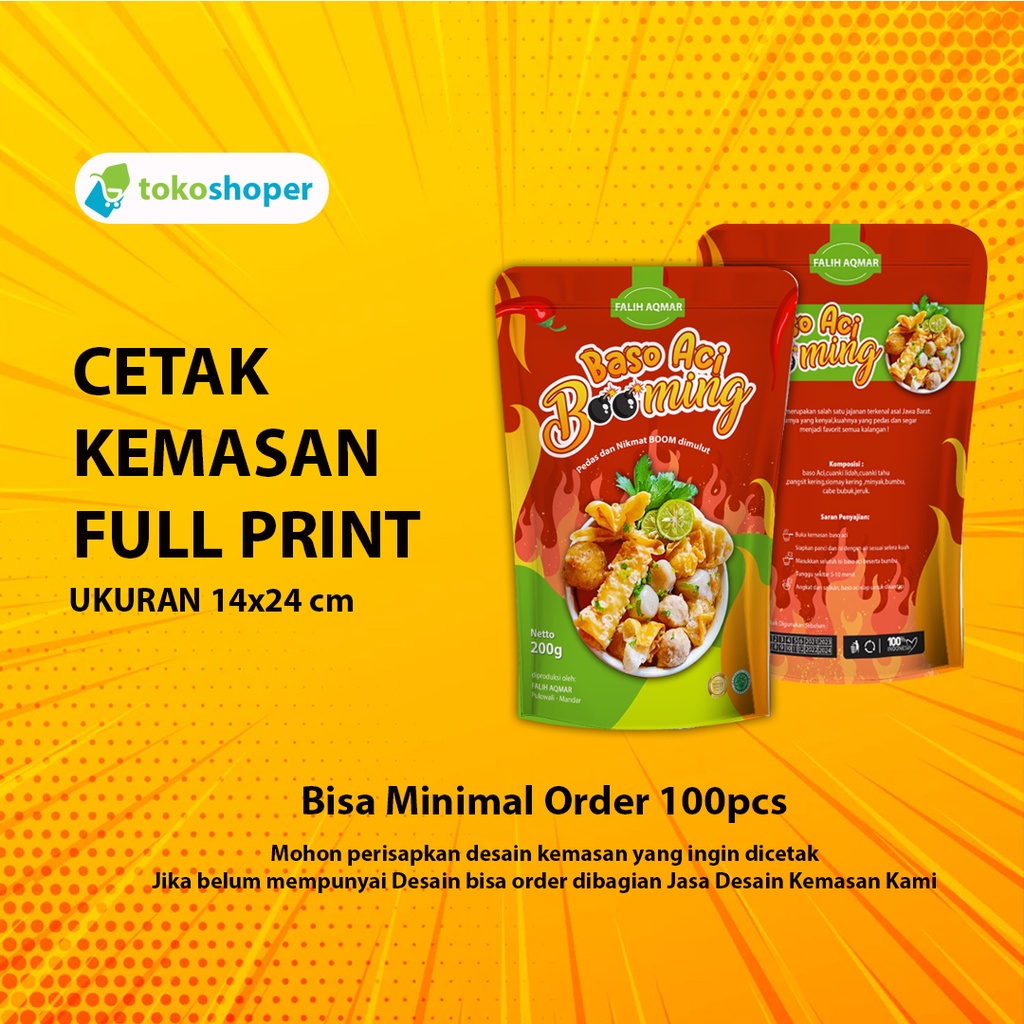 Jual (14 x 24 cm PER PCS) CETAK KEMASAN STANDING POUCH FULL