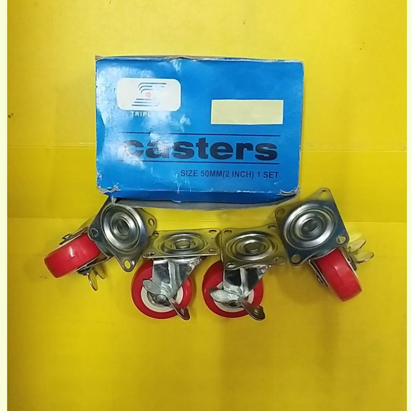 Jual RODA CASTERS MERAH PAKAI REM SIZE 50MM (2INCH) | Shopee Indonesia