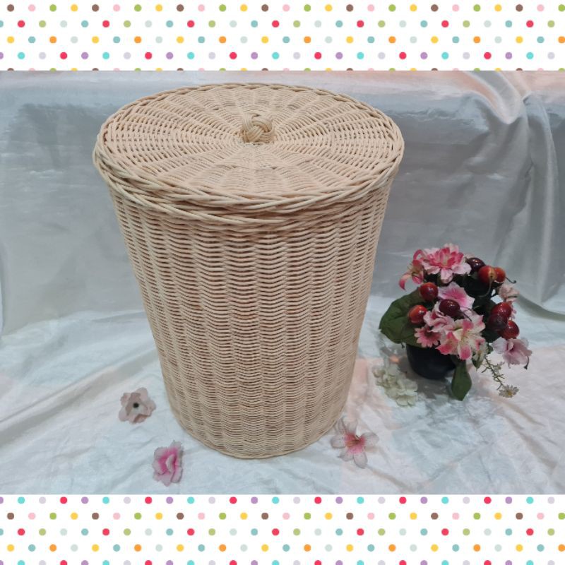 Jual K75L - Keranjang rotan PREMIUM besar bulat L 30x40 cm laundry ...