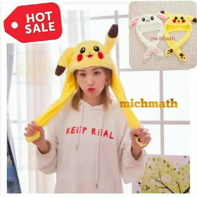 Jual Topi kelinci dan pikachu bisa gerak telinganya Bunny Rabbit hat ...