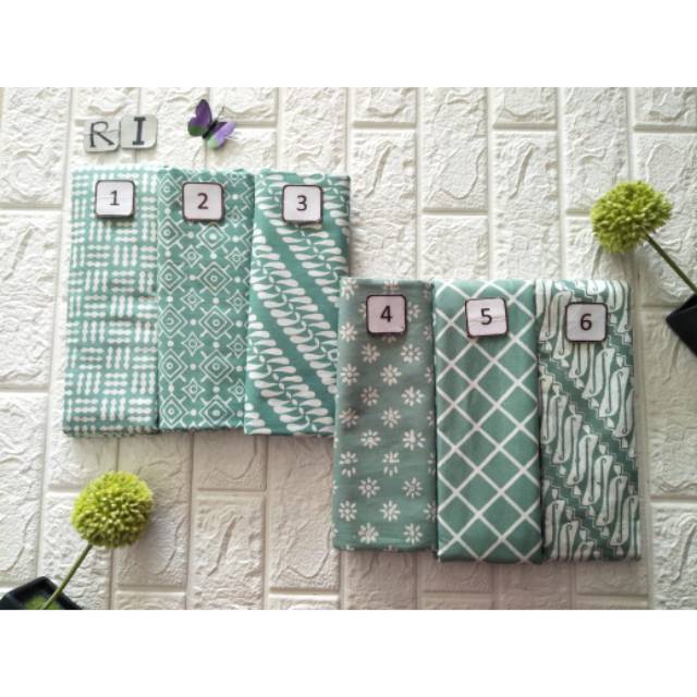 Jual Kain batik cap garutan satu warna pastel, warna hijau pupus, hijau