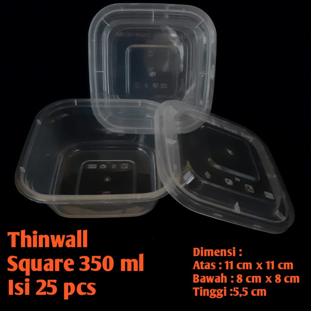 Jual Thinwall Square 350 Ml Thinwall Kotak 350 Ml Food Container 25