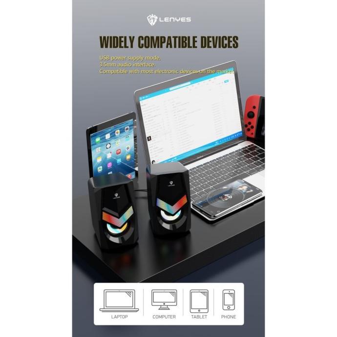 Jual LENYES GS02 SPEAKER KOMPUTER PC STEREO SURROUND RGB LED VOLUME