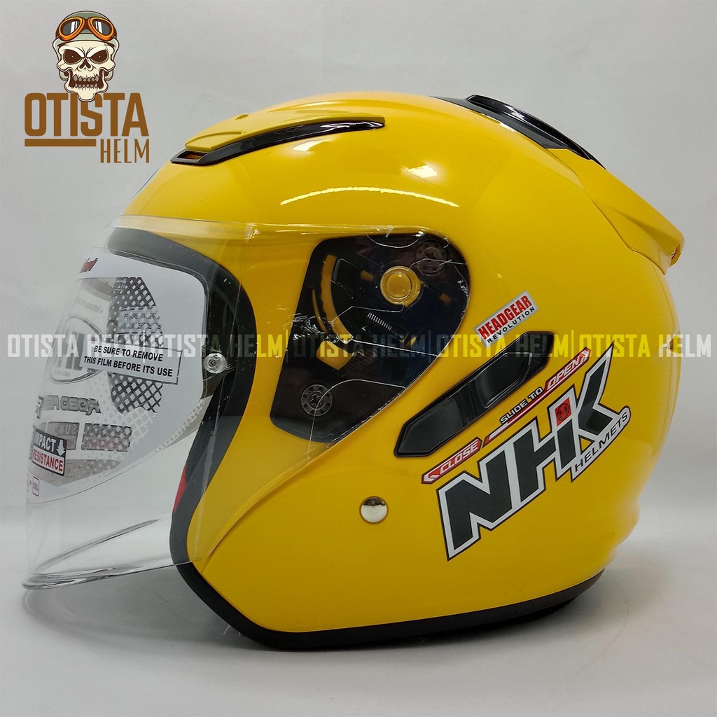 Jual HELM HALF FACE NHK R1 SOLID YELLOW GLOSSY DOUBLE VISOR Shopee